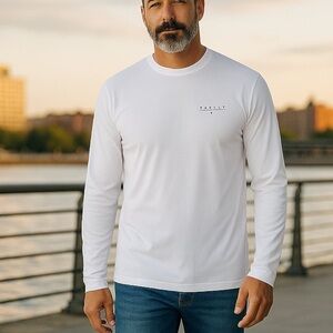 Hurley Men’s Long Sleeve Moisture Wicking Shirt
 Large White UPF -50+ US Flag